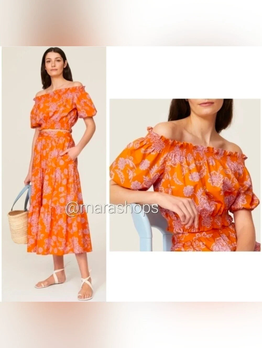 Xirena Elle Off the Shoulder Floral Cotton Crop Top